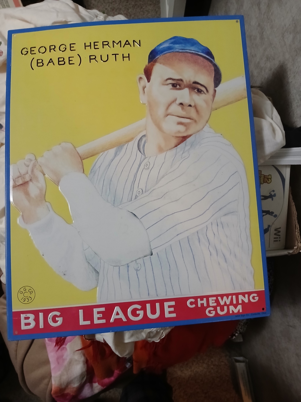 "Vintage 1933 Babe Ruth Big League Chewing Gum Goudey Advertising Sign Display